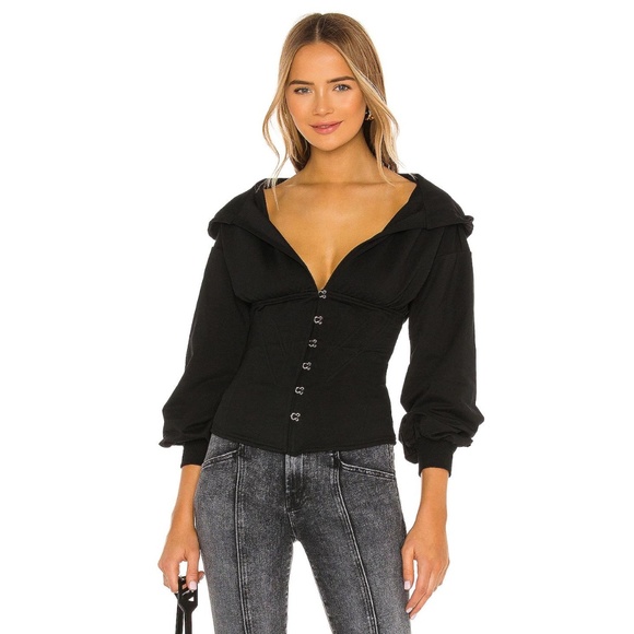 superdown Tops - Superdown Martine Corset Hoodie in Black - Size S